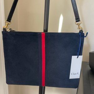 Clare V Sac Bretelle Crossbody Bag Perforated Suede Navy Blue NWT